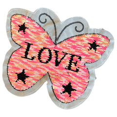 Reversibler Schmetterlings-Patch mit Paillette-Liebestext XL zum Aufnähen
