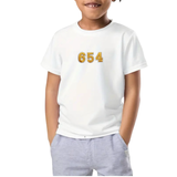 Cijfer 6,5 en 4 op een wit t-shirtje