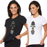 Paris Fashion Strijk Embleem Patch Set op een wit en zwart t-shirt