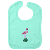 Flamingo Groene Bodem Strijk Embleem Patch op een groene slabber