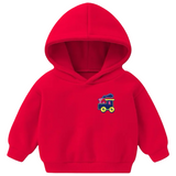 Trein Locomotief Strijk Embleem Patch op een rode kleine hoodie