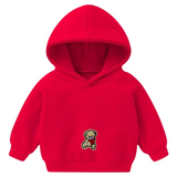 TeddyBeer Beertje Strijk Embleem Patch op een kleine rode hoodie