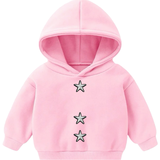 Ster Strijk Embleem Applicatie Patch Zilver drie maal op een kleine roze hoodie