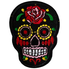 Sugar Skull Totenkopf-Emblem-Aufnäher zum Aufbügeln, Schwarz