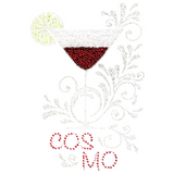 Cocktail Cosmos Strass Strijk Applicatie op een witte ondergrond