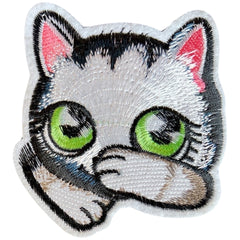 Katzen-Emblem-Aufnäher mit grünen Augen zum Aufbügeln