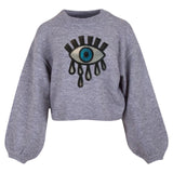 Oog Tranen Paillette XL Strijk Patch Embleem op een grijze sweater