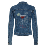 Cocktail Cosmos Strass Strijk Applicatie op de rugzijde van een spijkerjack