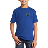 Oog Blauwe Pupil Zwarte Wimpers Strijk Embleem Patch op een blauw t-shirt