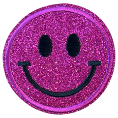 Smiley-Emoji-Emblem-Aufnäher zum Aufbügeln, glitzernd, Fuchsia-Rosa