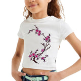 Blüten-Blumen-Zweig-Emblem-Aufnäher zum Aufbügeln, dunkelrosa