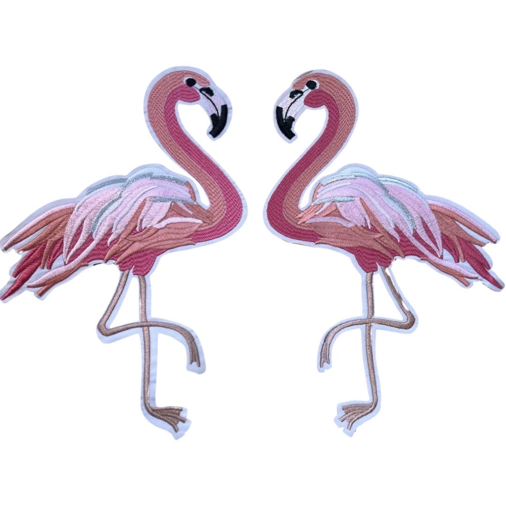 Roze Flamingo XXL Strijk Embleem Patch Set L+R