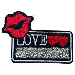 Liebestext-Mund-Strass-Emblem-Aufnäher zum Aufbügeln