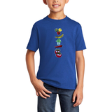 Fruit Groenten Strijk Embleem Patch Set 5 Patches op een blauw t-shirt