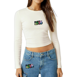 Flower Power Love Tekst Op Naai Fashion Part Patch op een ecru longsleeve