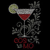 Cocktail Cosmos Strass Strijk Applicatie op zwarte ondergrond