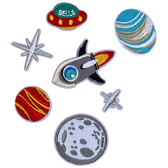 Planet Star Rocket UFO-Emblem-Patch-Set zum Aufbügeln