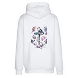 Anker Zeedieren Full Color Strijk Applicatie op de rugzijde van een witte hoodie