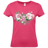 Full Color Strijk Applicatie Glitter Rozen Bloemen op een roze t-shirt