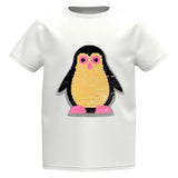 Pinguïn Reversible Paillette Op Naai XL Patch op een wit t-shirtje