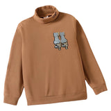 Poes Kat Reversible Paillette Strijk Embleem Patch Goud Zilver op een bruine sweater met col