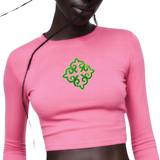 Tribal Paillette Groen Sequins Cosplay Strijk Embleem Patch op een roze longsleeve