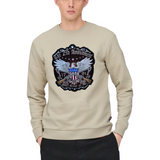 The Second Amendment USA Schild Adelaar Geweren XXL Strijk Embleem Patch op een beige sweater