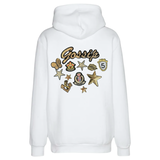 Golden Gossip Fashion Paillette Star Patch Set 12 stuks op de rugzijde van een witte hoodie