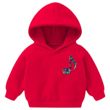 Muzieknoot Strass Opnaai Fashion Part Embleem op een kleine rode hoodie