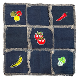 Fruit Groenten Strijk Embleem Patch Set 5 Patches op een kussenhoesje van spijkerstof