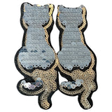 Poes Kat Reversible Paillette Strijk Embleem Patch Goud Zilver