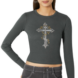 Kruis Cross Strijk Embleem Patch Zilver op een grijze longsleeve