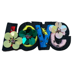Aufnäher „Flower Power Love“ mit Pailletten zum Aufnähen, modisches Teil