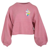 Eenhoorn Gekleurde Manen Strijk Patch Embleem op een roze sweater