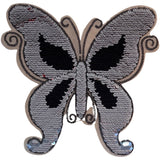 Schmetterling auf Nähen Emblem Patch Reversible Paillette Silber Rot