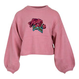 Pioen Roos Bloem Bloemen Strijk Embleem Patch op een roze sweater