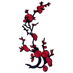 Rote Blüte, linker Zweig, Emblem-Aufnäher zum Aufbügeln