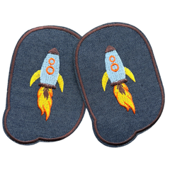 Ellenbogen-Knie-Aufnäher-Set zum Aufbügeln, Denim-Rakete