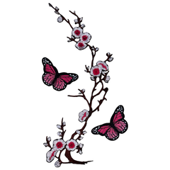 Blühendes Blumen- und Schmetterlings-Emblem-Patch-Set zum Aufbügeln, Burgunderrot