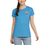 Bloem Pioen Anemoon StrijkEmbleem Patch op een blauw t-shirt