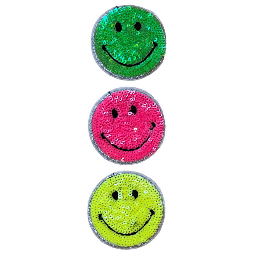 Paillette Smiley Strijk Embleem Patch Set 3 stuk