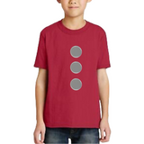 Reflecterend Rond Strijk Embleem Patch op een. rood t-shirt