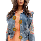 Vier maal de Bloem Bloemen Rozet Broche Patch - Clip op een spijkervest