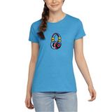 Koptelefoon Headphone Strijk Embleem Patch op een blauw t-shirt