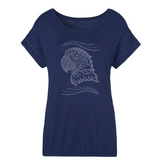 Papegaai Strass Strijk Applicatie op een donkerblauw t-shirt