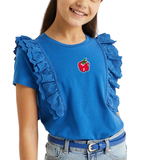 Paprika Strijk Embleem Patch op een blauw shirtje