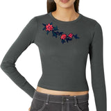 Bloemen Tak Strijk Embleem Patch op een groen grijze longsleeve