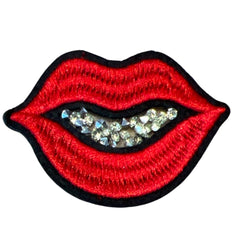 Mund-Lippen-Emblem-Aufnäher mit Strasssteinen zum Aufbügeln
