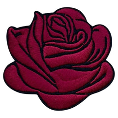 Rosenblüten-Emblem-Aufnäher in Burgunderrot zum Aufbügeln