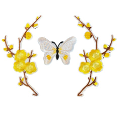 Blüten-Schmetterling-Gelb-Weiß-Emblem-Patch-Set zum Aufbügeln